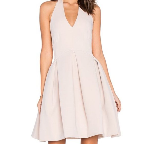 Halston Heritage Fit & Flare Halter Dress in Buff - Picture 1 of 9